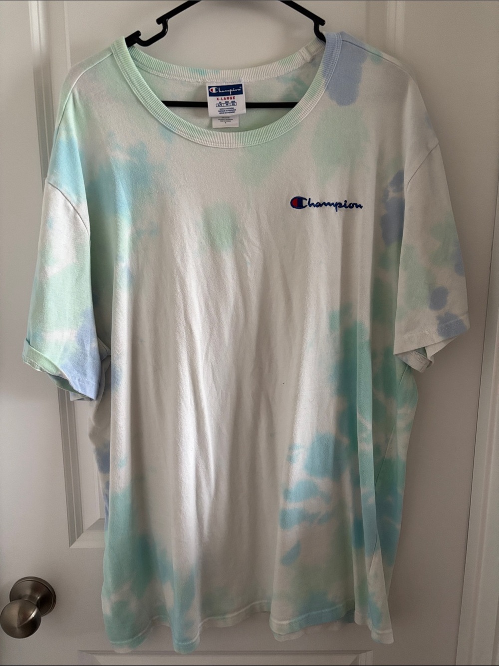 Champion Tie-Dye Short Sleeve Tee in Pastel Blue & Mint Green